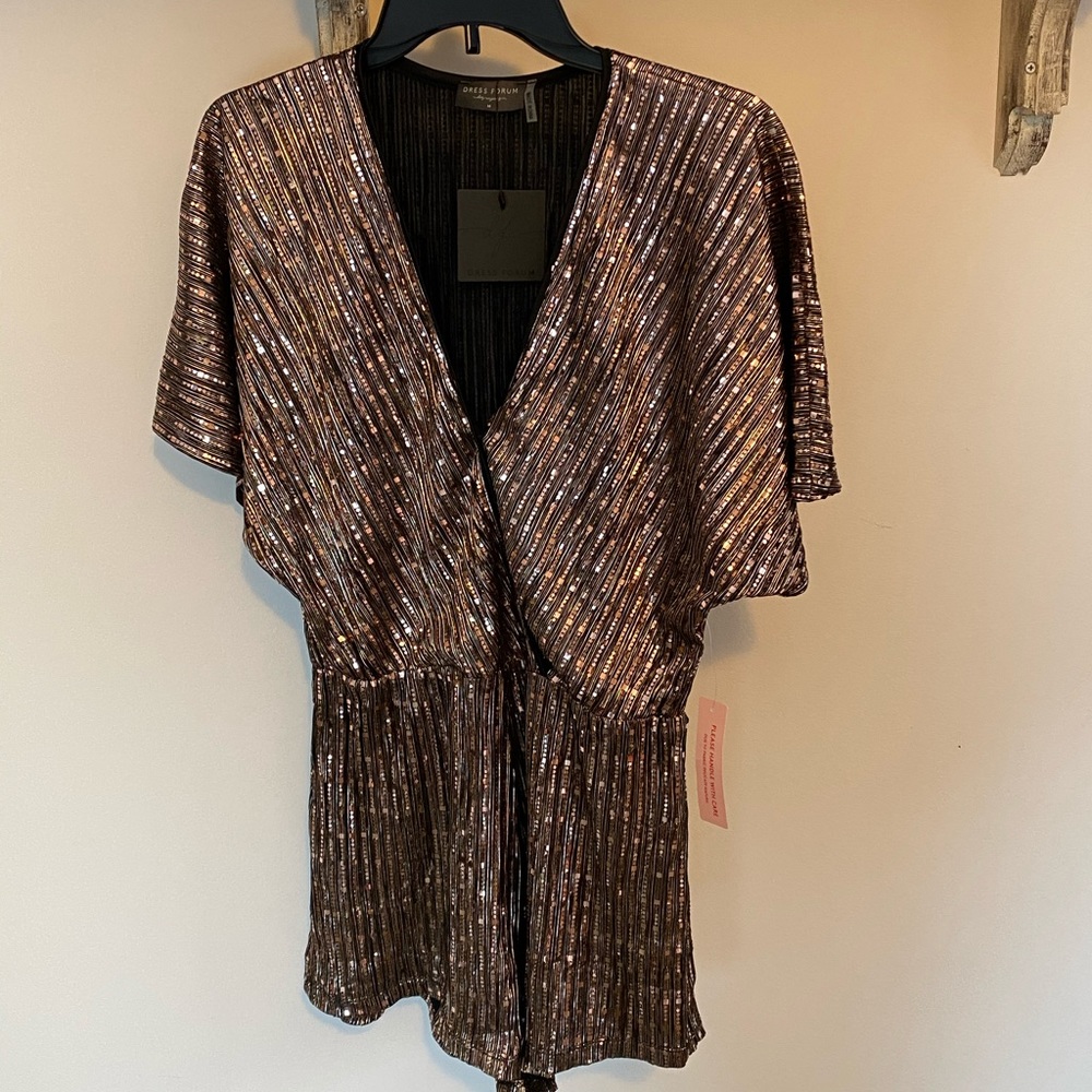 BRAND NEW rose gold and black lined romper